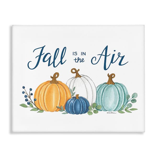 Stupell Industries Fall In The Air Pumpkins by Deb Strain 1-Piece Unframed Graphic Print Typography Poster Art Print 40 in. x 30 in.