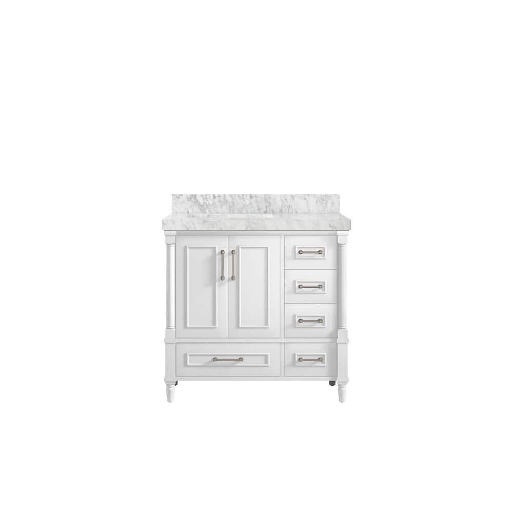 Hudson 36 in. W x 22 in. D x 36 in. H Left Offset Sink Bath Vanity in White with 2 in. Carrara Marble Top price history on PriceWatchPro