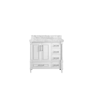 Hudson 36 in. W x 22 in. D x 36 in. H Left Offset Sink Bath Vanity in White with 2 in. Carrara Marble Top
