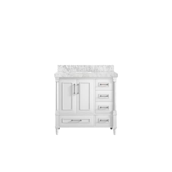 Willow Collections Hudson 36 in. W x 22 in. D x 36 in. H Left Offset Sink Bath Vanity in White with 2 in. Carrara Marble Top