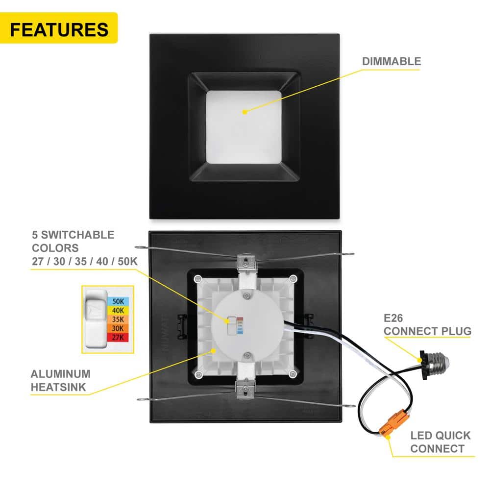 Black Aluminum Square LED Retrofit Recessed Light 5/6 Inch