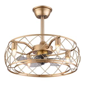 20 in. Retro Simple Style Gold Indoor Metal Caged Ceiling Fan with Light Kit and Remote Control