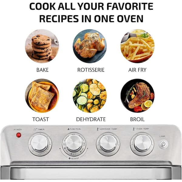 OVENTE 26 Qt Air Fryer Toaster Oven Combo, Digital Display and Accessories,  New Silver OFD4025BR 