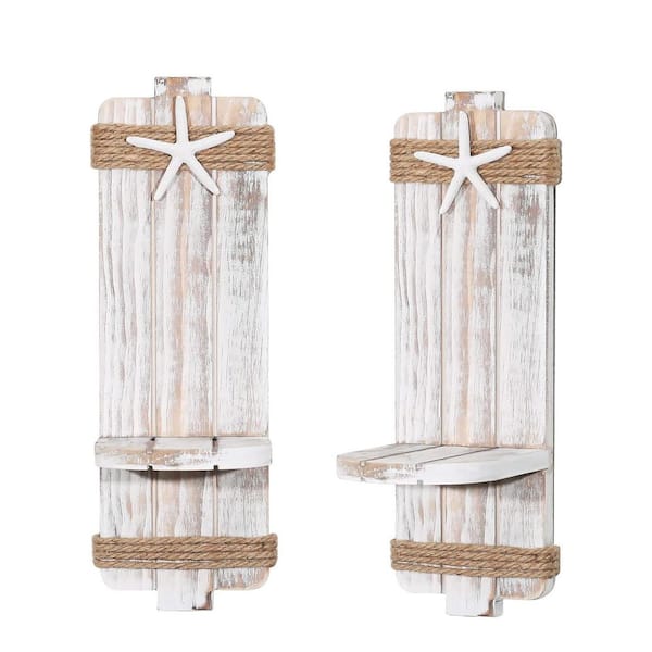 Beige Wood Candle Sconce Set of 2