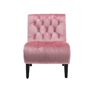 Pink Velvet Accent Chair, Tufted Button Living Room Sofa Chair, Ergonomic Chair, Polyester Upholstery, Wood Leg, Bedroom