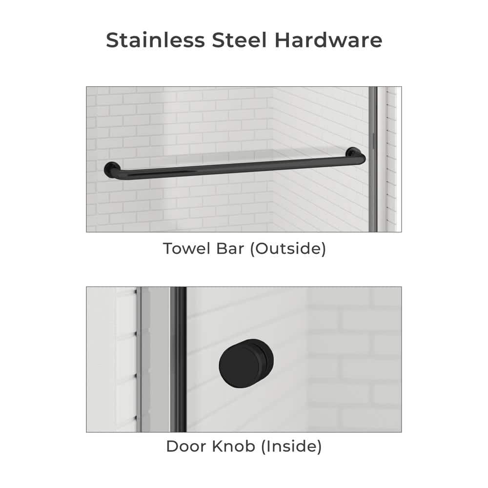 60'' x 70'' Matte Black Semi-Frameless Sliding Shower Door