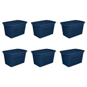 Classic Lidded Stackable 30 Gal Storage Tote Container, Blue (6-Pack)