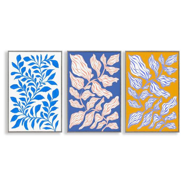 Boho Leaf Patterns by Martina Pavlova 3-Pieces Gray Framed Nature Giclee Art Print 18 in. x 12 in.