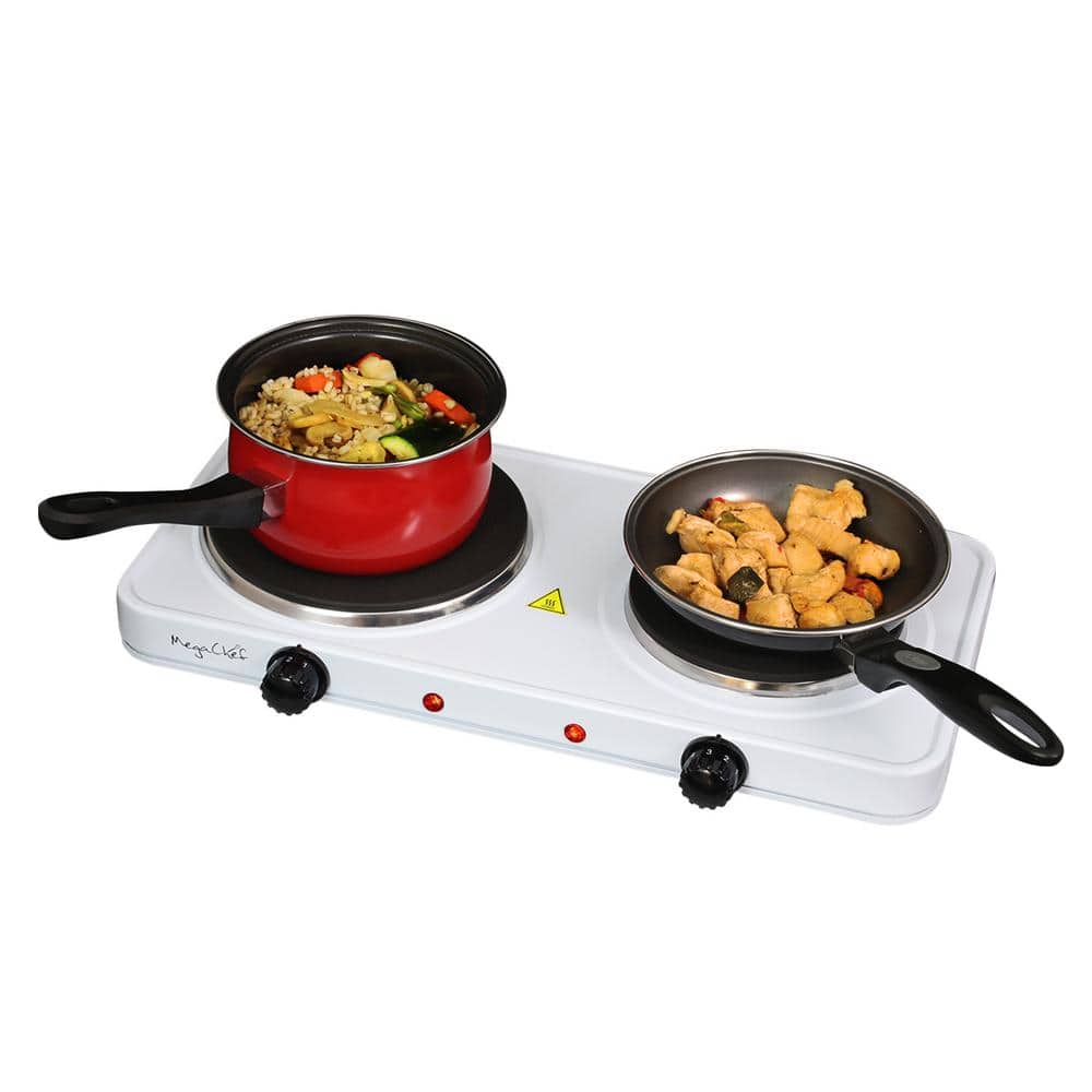 MegaChef White Dual Burner Portable Electric Cooktop