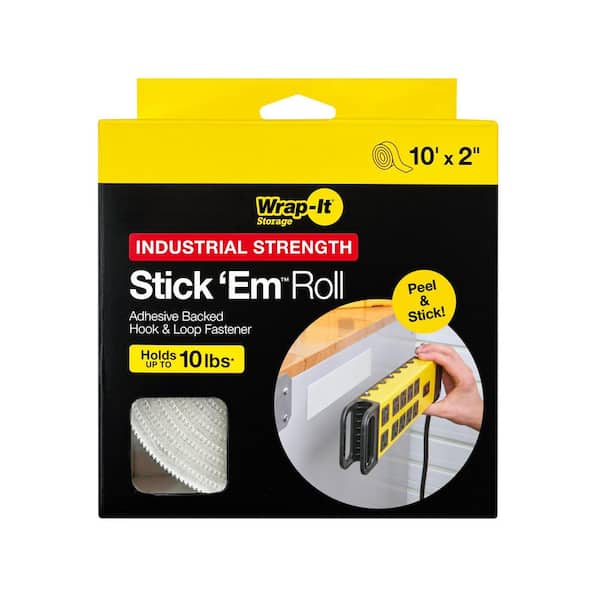 10 ft. x 2 in. Stick 'Ems Industrial Strength Adhesive Backed Hook and Loop Tape Roll