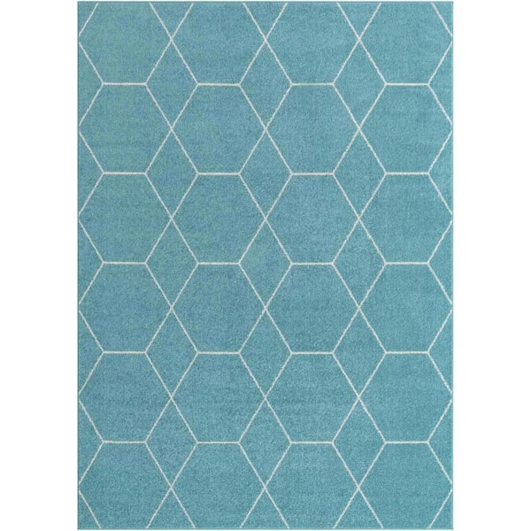 StyleWell Trellis Frieze Light Blue/Ivory Blue 8 ft. x 11 ft. Geometric Area Rug