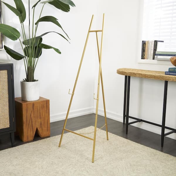 Gold Metal Tall Adjustable Minimalistic Display Stand Floor 3-Tier Geometric Easel with Chain Support