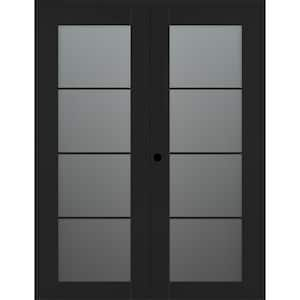 Vona 4-Lite 56 in. x 80 in. Right Active 4-Lite Frosted Glass Black Matte Wood Composite Double Prehung Interior Door