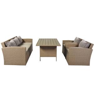 4-Piece Wicker Outdoor Furniture Sectional Set with Gray Cushions