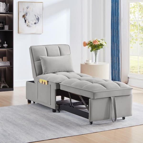 24.50 W in. Gray Foam Twin Size Sofa Bed with Storage Pockets and Adjustable Backrestn
