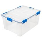 WEATHERTIGHT 60 Qt. Multi-Purpose Storage Box in Clear with Blue Buckles