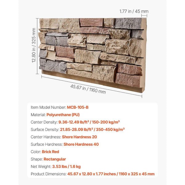SKYSHALO 45.6 in. x 12.8 in. Faux Stacked Stone Panel High-Density