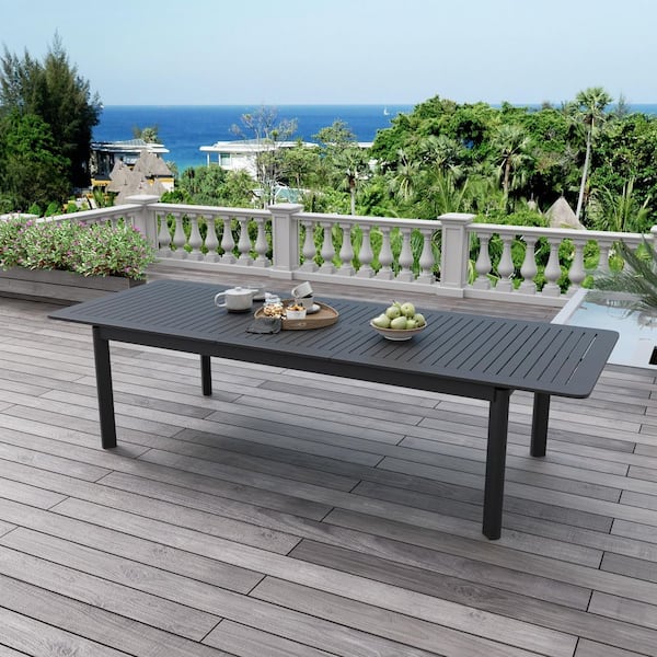 Black Aluminum Rectangle Outdoor Dining Table with Extension