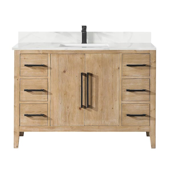 Altair Laurel 48 in. W x 22 in. D x 34 in. H Single Sink Bath Vanity in Weathered Fir with Calacatta White Quartz Top