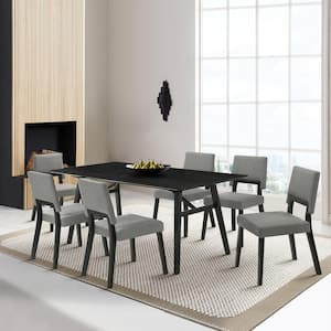 Channell 7-Piece Rectangle Wood Top Charcoal/Black Dining Set