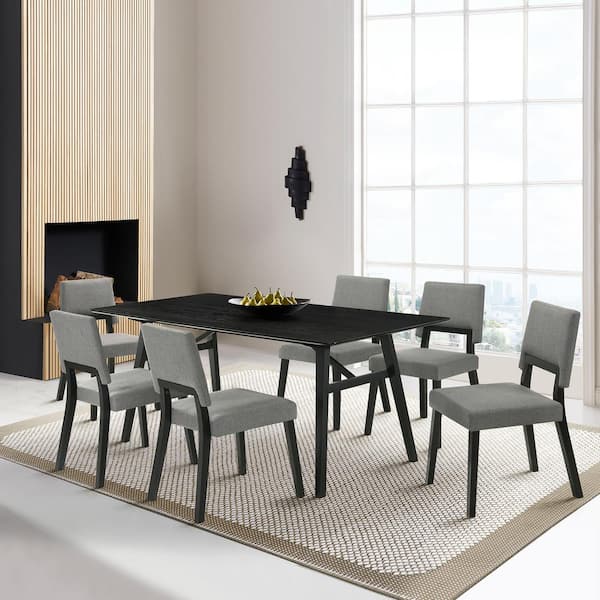 Armen Living Channell 7-Piece Rectangle Wood Top Charcoal/Black Dining Set