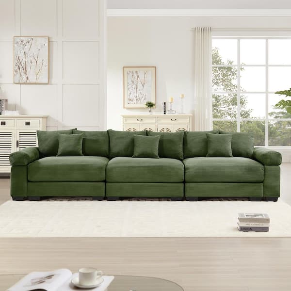 GTMAJT 130 in. Straight Arm 22-Piece Corduroy Modular Sectional Sofa & Ergonomic Design in. Olive Green