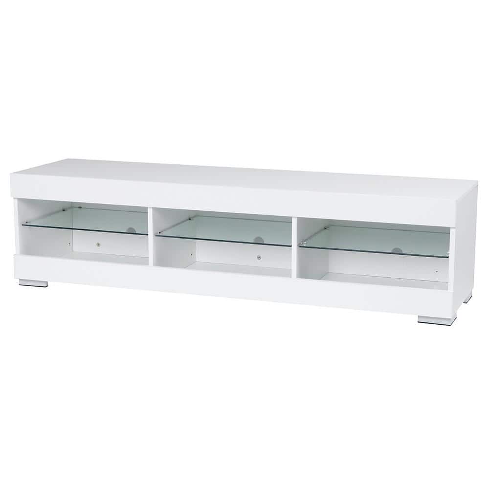WOODYHOME 57.1 in. White TV Stand with 6 Open Layers Fits TV's up to 65 in. with RGB LED Light