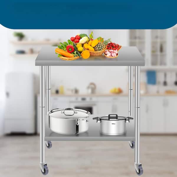 Otryad Commercial Work Table for Restaurant and Home Stainless Steel Kitchen Prep Table with Under Shelf and wheels