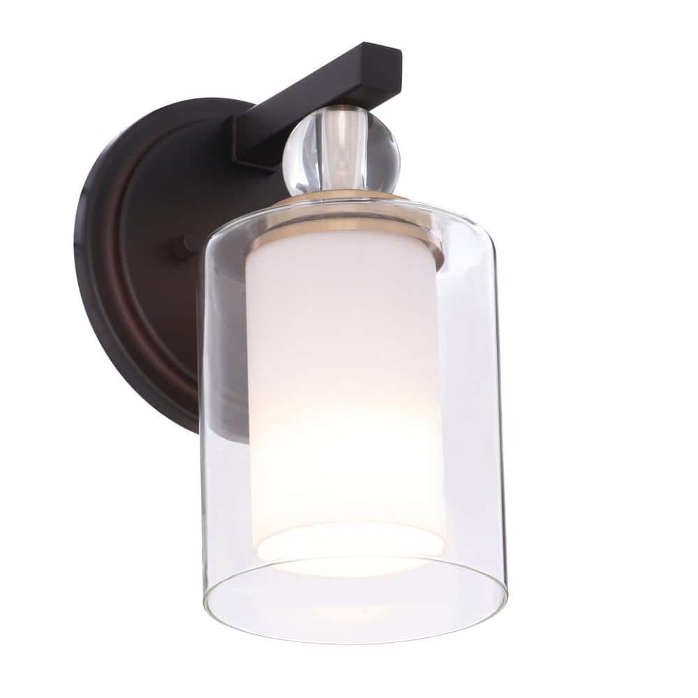 Bronze and Brass Cylinder Vanity Wall Sconce with Clear Glass