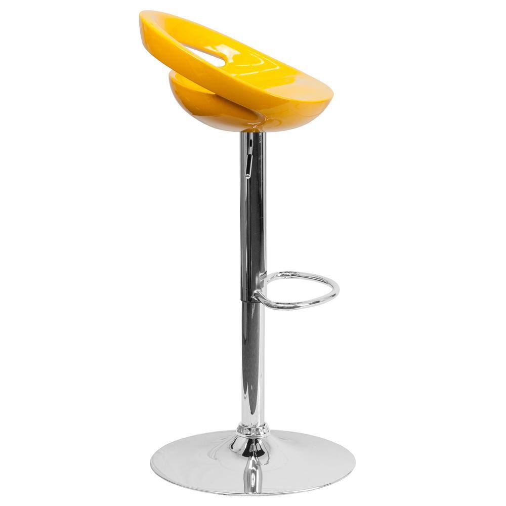 Contemporary Yellow Acrylic Adjustable Swivel Barstool with Chrome Base