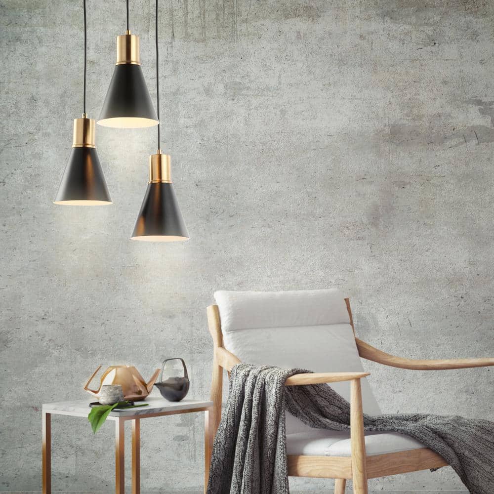 Apollo 15" Black and Brass Gold Metal Cluster LED Pendant Light