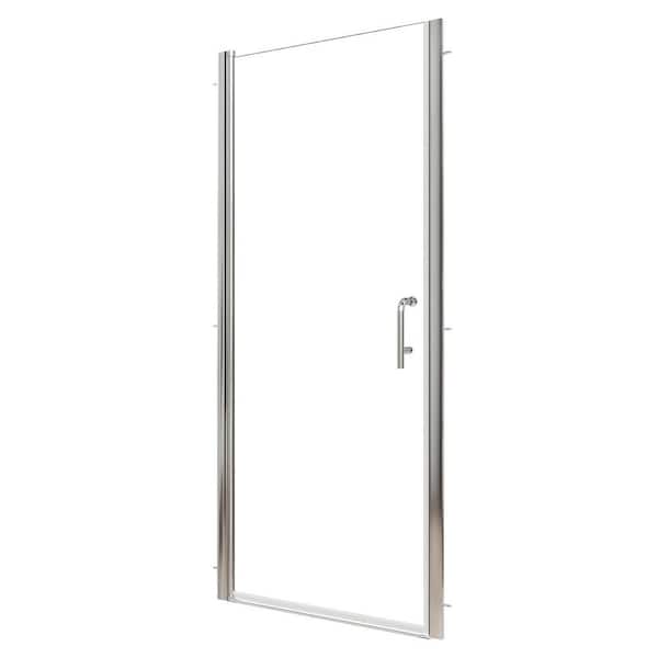 32-34 in. W x 72 in. H Pivot Semi-Frameless Shower Door in Chrome with 1/4 in. Clear Glass, 304-Stainless Steel Handle