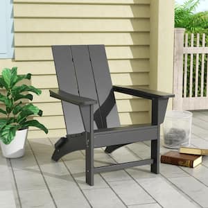 Shoreside Outdoor Patio Fade Proof Modern Folding Plastic Adirondack Chair in Gray