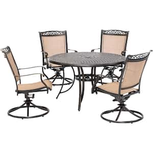 Fontana 5-Piece Aluminum Outdoor Dining Set with 4 Sling Swivel Rockers and a 48 in. Cast-Top Table