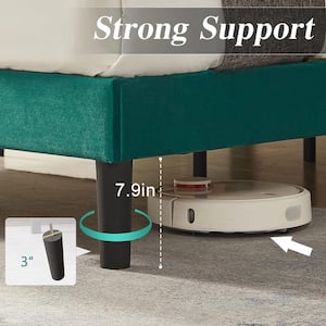 Upholstered Bedframe, Green Metal Frame Full Platform Bed with Adjustable Headboard, Wood Slat, No Box Spring Needed