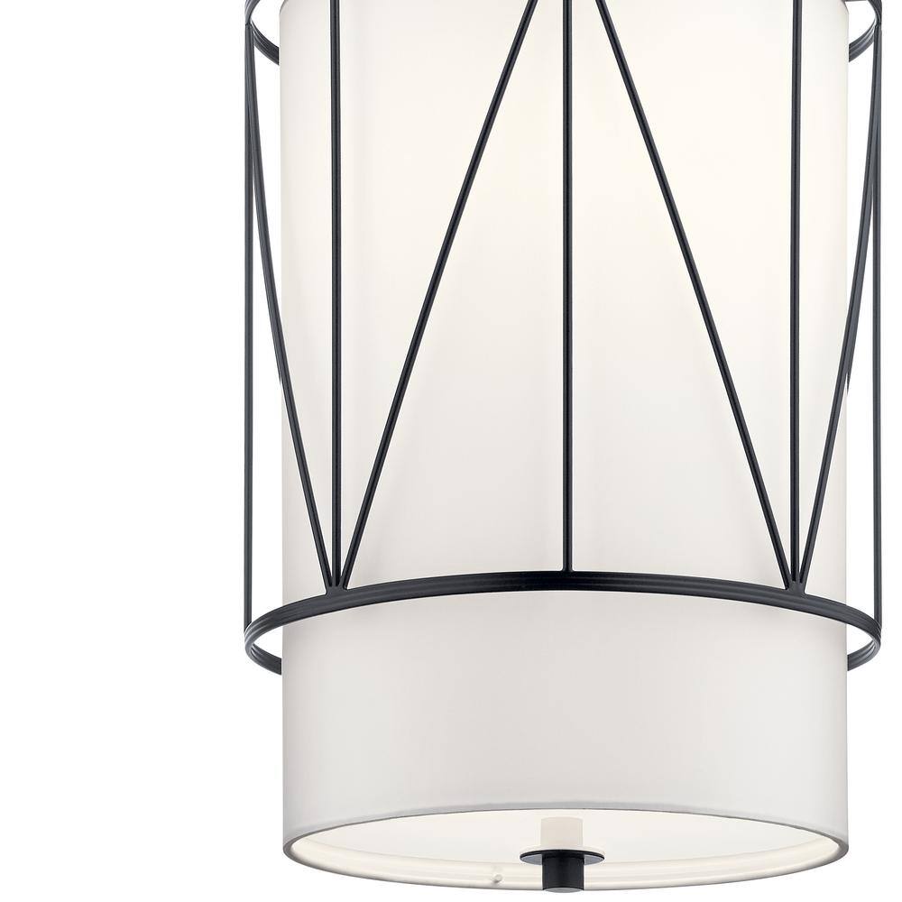Birkleigh 12" Black Transitional Drum Pendant with Satin Etched Glass