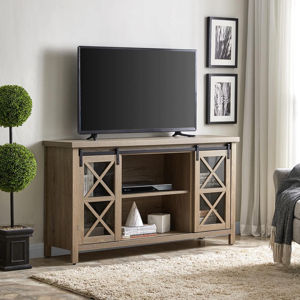 Clementine 70-inch Transitional Gray Metal TV Stand with Sliding Barn Doors