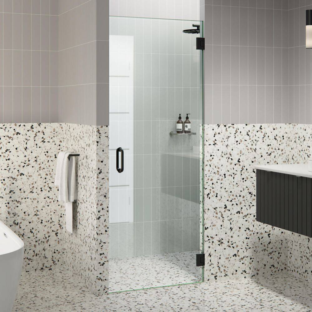 Matte Black Frameless Glass Hinged Shower Door, 78" x 28.53"