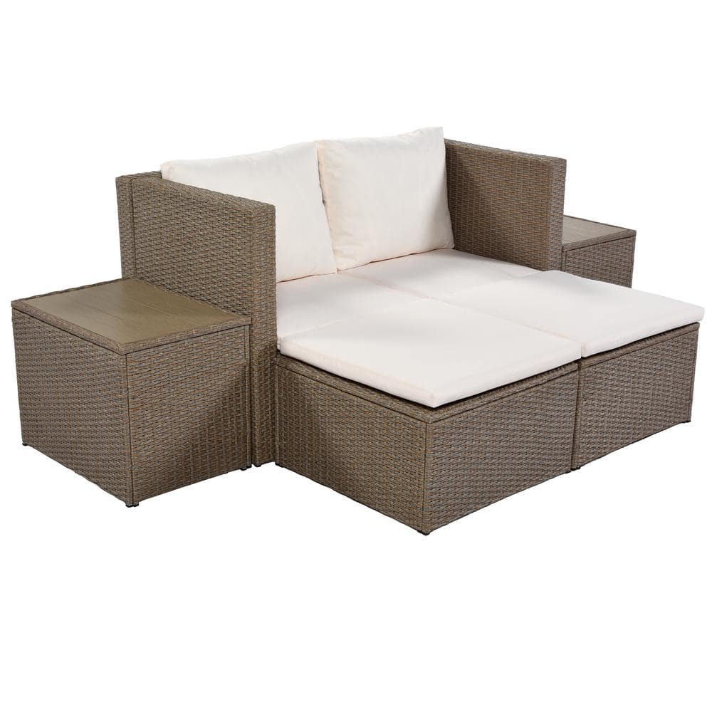 6-Piece Wicker Outdoor Sectional Set, PE Wicker Rattan Sectional Sofa Set w