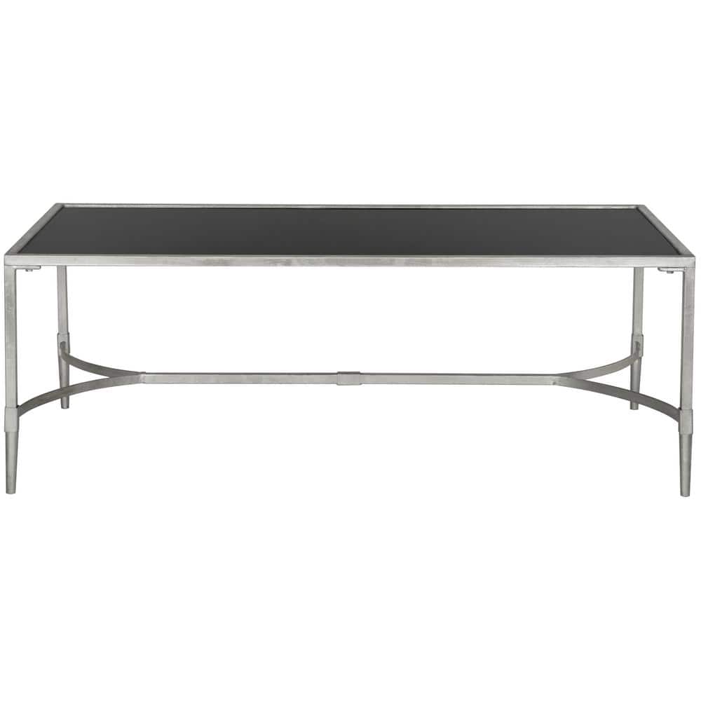 Transitional Rectangular Metal and Glass Coffee Table, Silver/Black