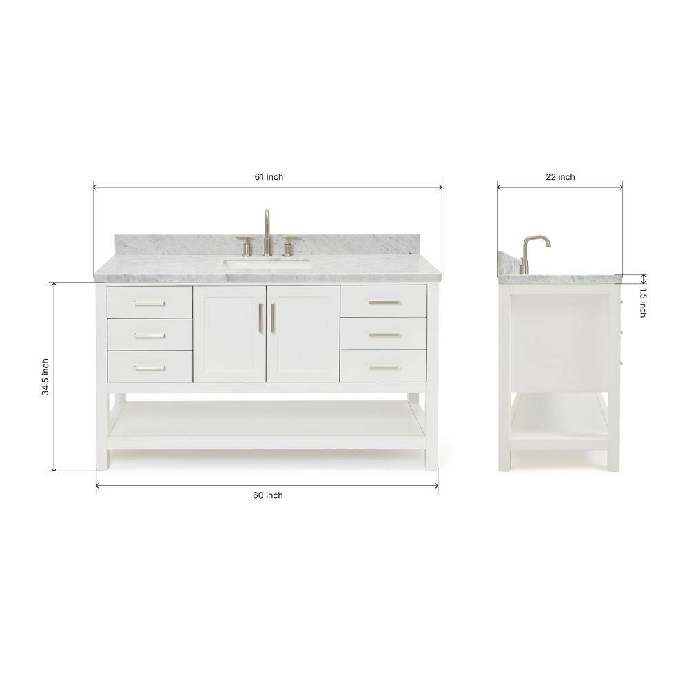 Magnolia 61" White Marble Top Freestanding Bathroom Vanity