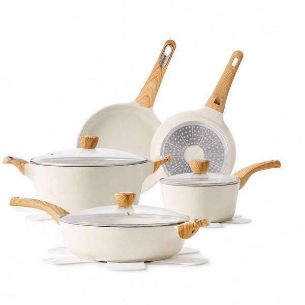 14 Piece Ceramic WhiteNon Stick Induction Ready Cookware Set with Frying Pans, Safe Non Toxic Kitchen Set