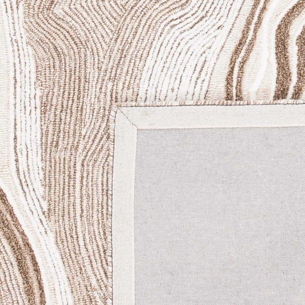 Ivory and Beige Tufted Wool and Silk Runner Rug