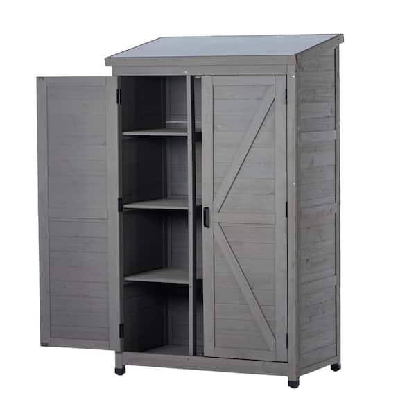 33.5 in. W x 18.5 in. D x 68 in. H Gray Solid Wood Outdoor Storage Cabinet with Shelves