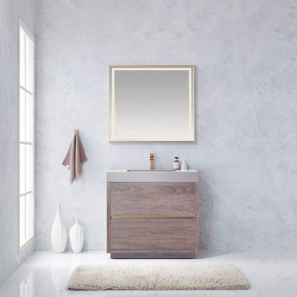 ROSWELL Huesca 36 in. W x 20 in. D x 33.9 in. H Bath Vanity in North Carolina Oak with Gray Composite Integral Sink and Top