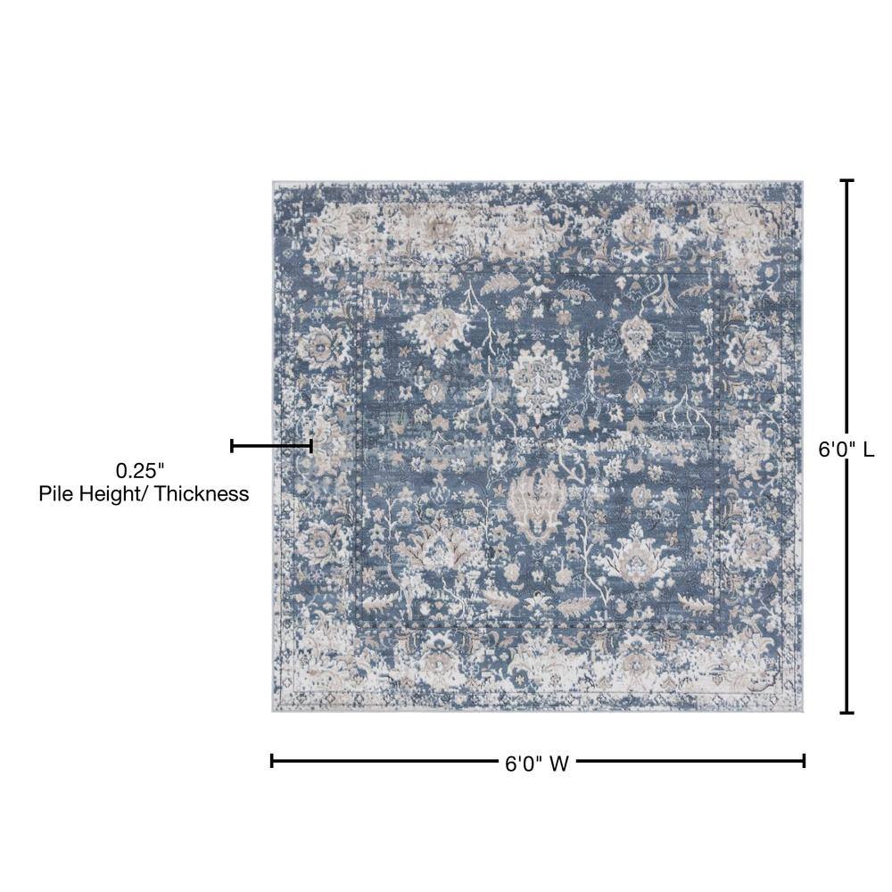 Modern Blue Square Indoor Easy-Care Stain-Resistant Rug