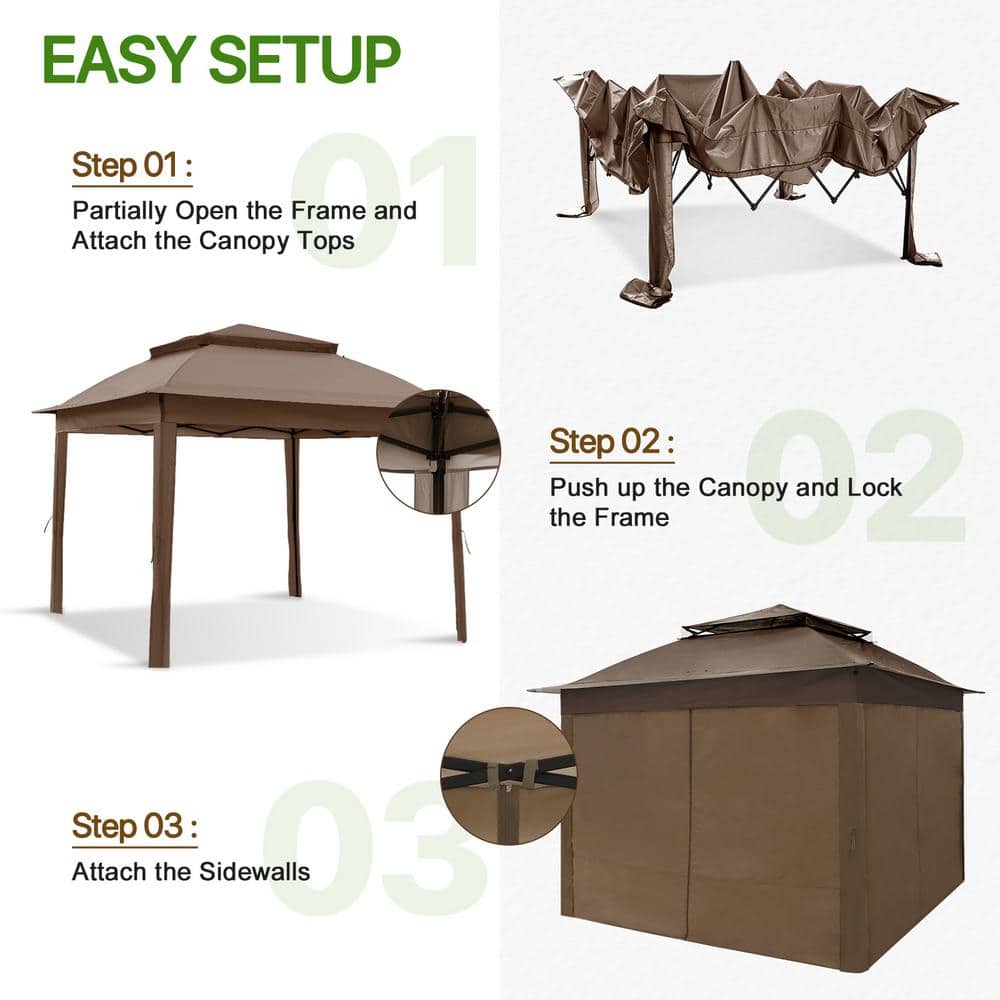 Brown 11x11 Steel Frame Patio Gazebo with Sidewalls