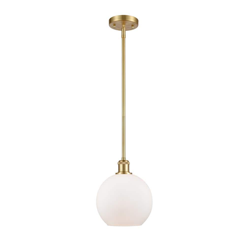 Innovations Athens 1-Light Satin Gold Shaded Pendant Light with Matte White Glass Shade