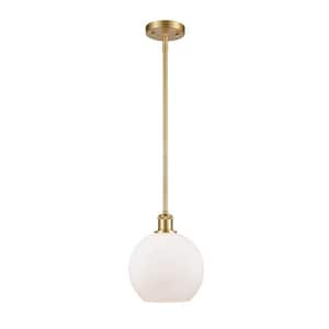 Athens 1-Light Satin Gold Shaded Pendant Light with Matte White Glass Shade