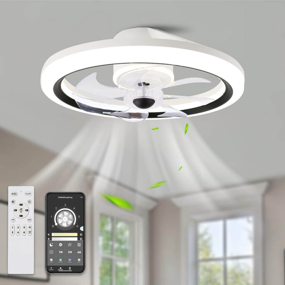 20 in. LED Indoor White Low Profile 6-Speed Ceiling Fan DC Motor Flush Mount Lighting with Dimmable Light and Remote -  Bella Depot, DC2005